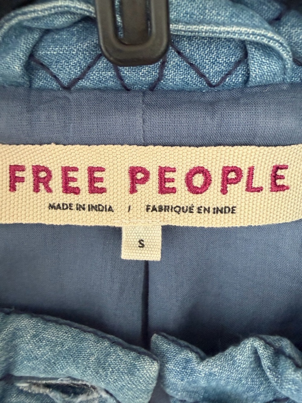 Free People Two-Tone Blue Quilted Floral Crop Jacket - Picture 3 of 7